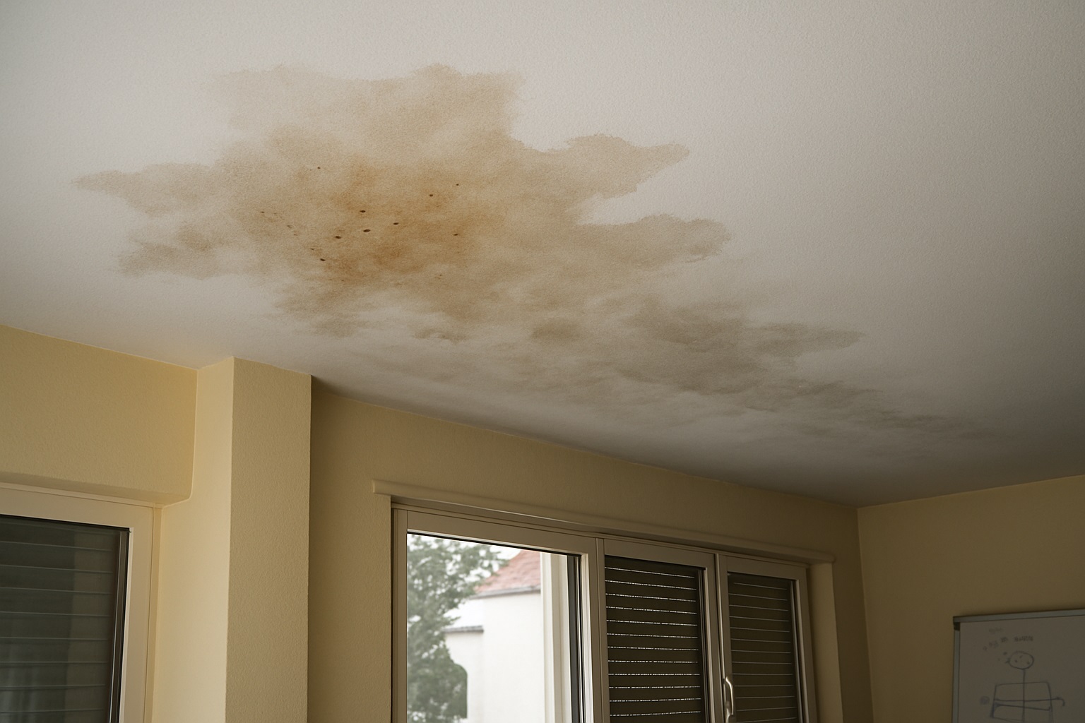 Photon montrant des taches d'humidité au plafond, dues à une fuite d'eau.